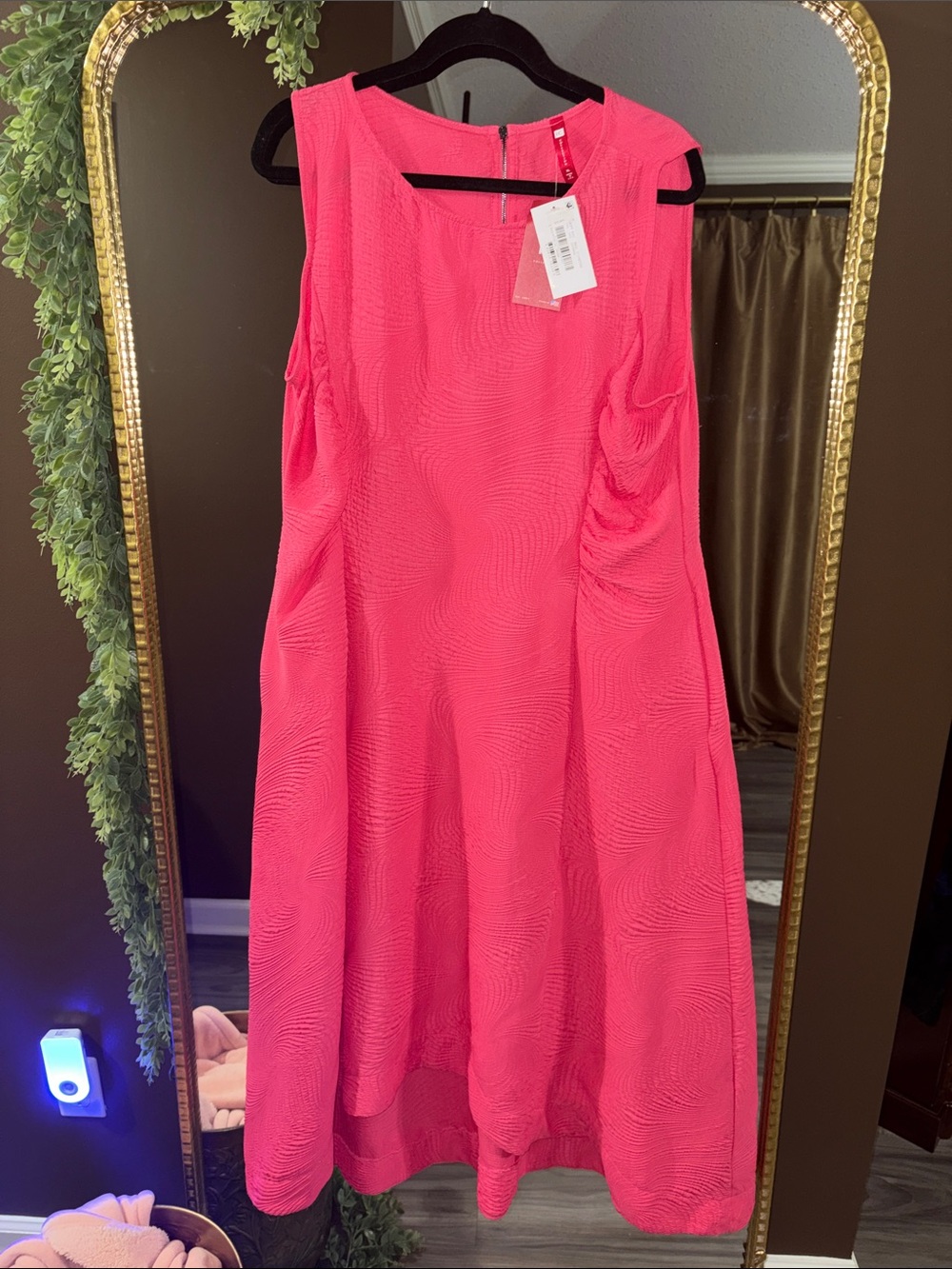 IC COLLECTION Vibrant Hot Pink Sleeveless Midi Dress